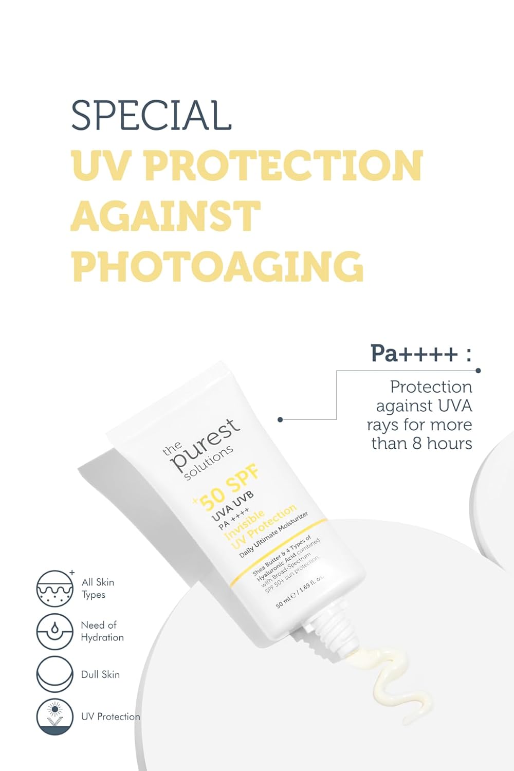 Invisible UV Protection Daily Moisturizer SPF 50+ | Hydrating Hyaluronic Acid & Shea Butter - Anti-Aging for All Skin Types (1.69 fl. oz)