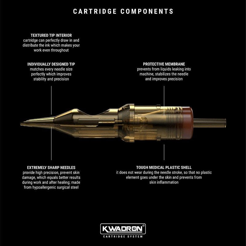 Kwadron Tattoo Needle Cartridge, Box of 20, Curved Mag Shaders #12 Long Taper - 9 Curved Mag #12 Long Taper - 35/9SEMLT