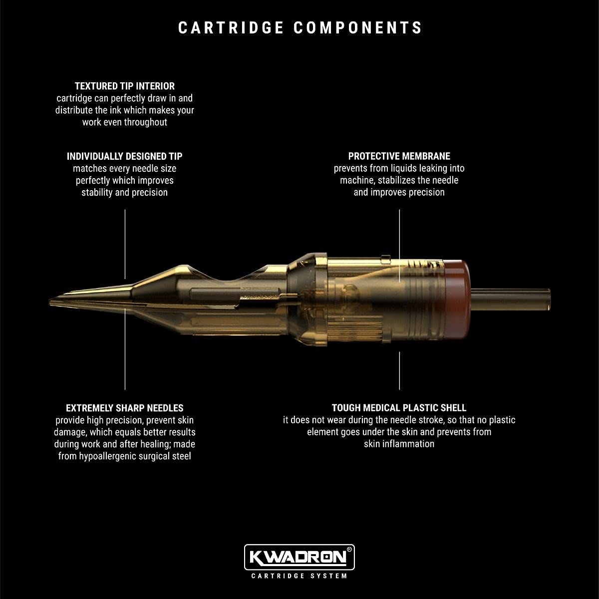 Kwadron Tattoo Needle Cartridge, Box of 20, Curved Mag Shaders #10 Long Taper - 9 Curved Mag #10 Long Taper - 30/9SEMLT