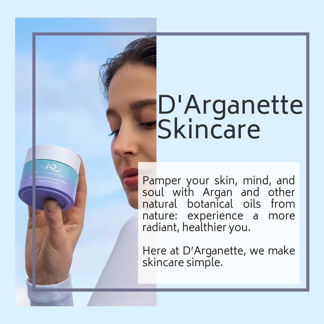 D'Arganette Sweet Dreams Sleeping Mask with Antioxidant-rich Argan Oil, Peptides, and Niacinamide– Radiance Boosting Hydrating Face Moisturizer For Dry Skin - 3.4 oz- Made In USA