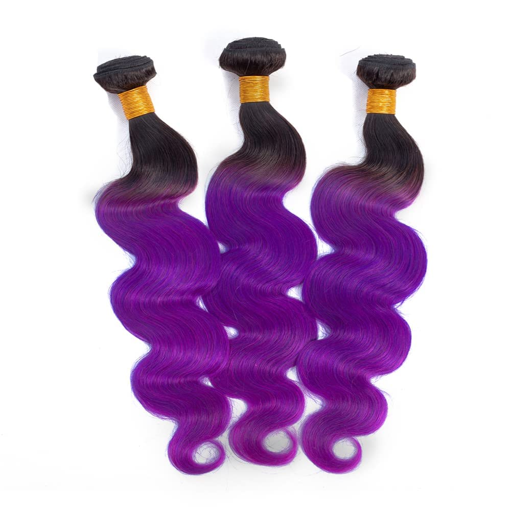 Lagalaga Bundles Human Hair 22 24 26 Inch Body Wave T1B Purple Human Hair Bundles Unprocessed Brazilian Virgin Hair Quick Weave Hair for Black Women