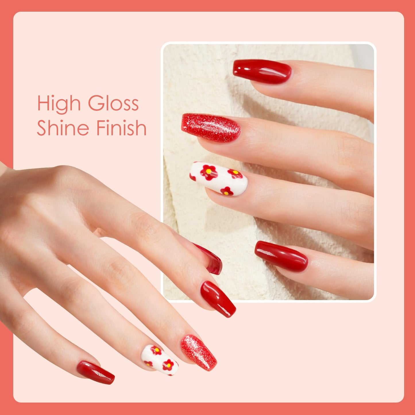 BUBU CANDY Solid Red series Gel Nail Polish Set, 15ml*6Pcs 0.5 Fl Oz ,Gift LED lights and Nail file, Tpo free Hema free,Gel Polish Kit for Salon Manicure and Nail Art DIY at Home Christmas Newyear