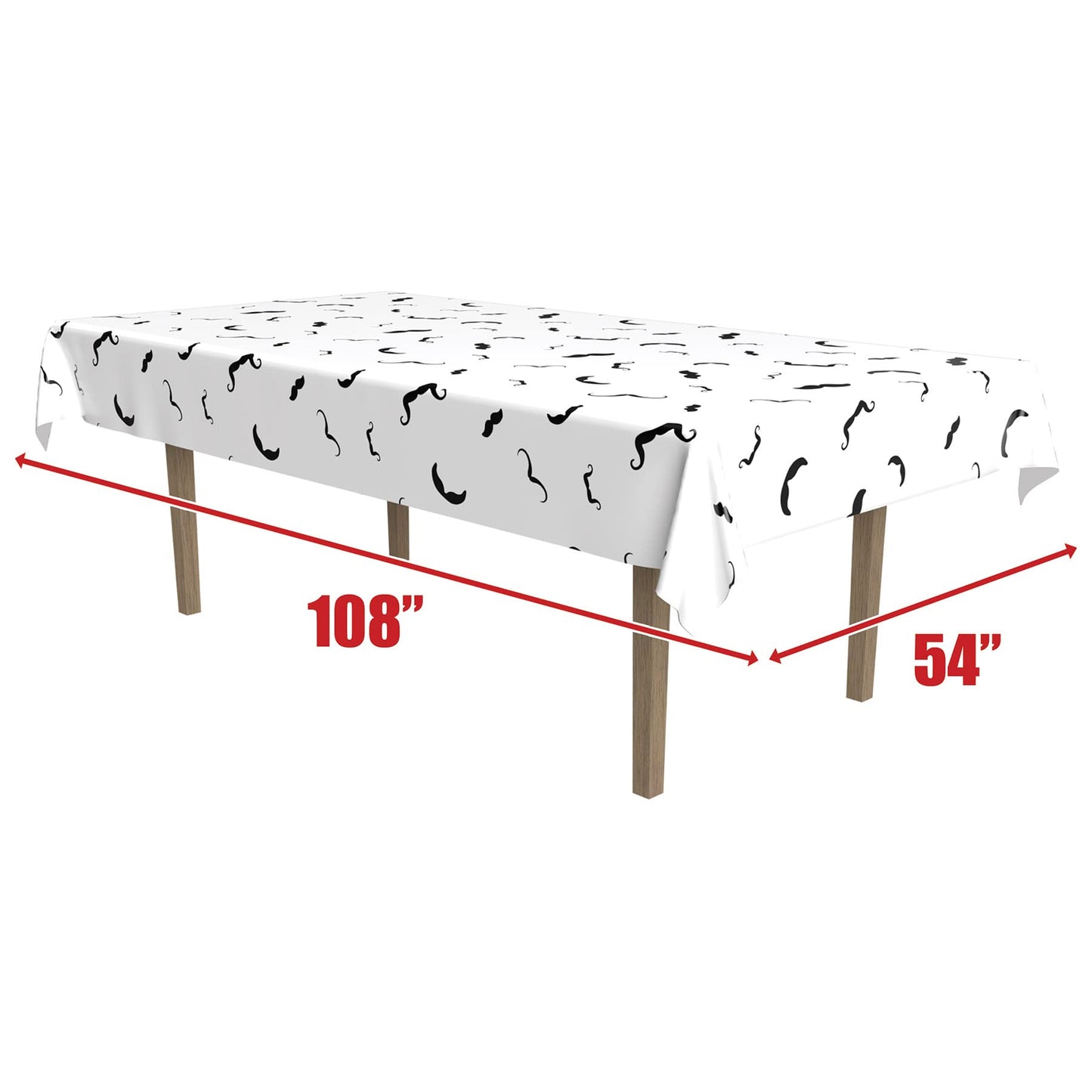 Beistle Moustache Tablecover, 54 by 108-Inch, White/Black, 54" x 108"