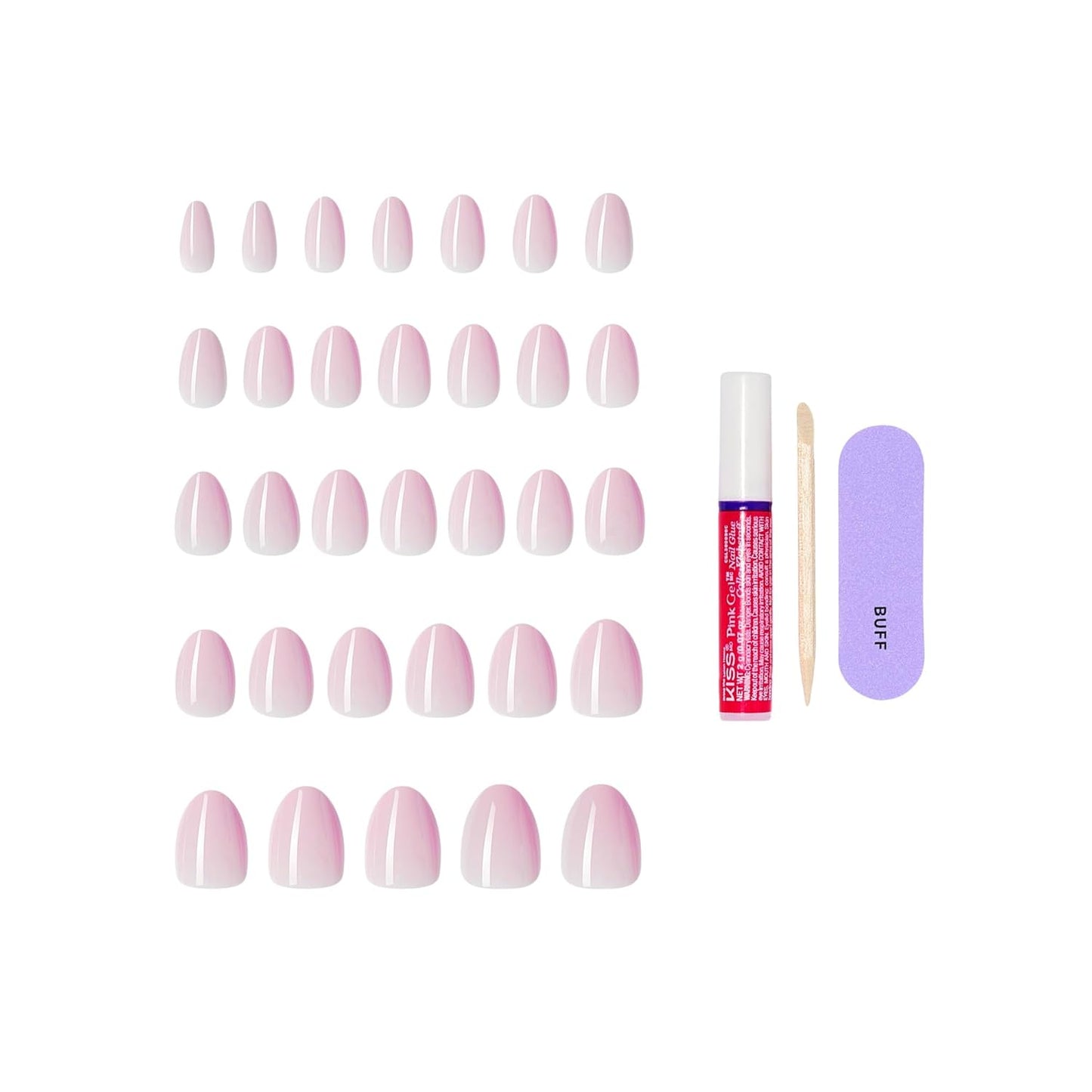 Kiss Core Press On Nails - Euphonious Pink Almond Shape | Short Size, 32 Nails, Glue & Manicure Kit Included