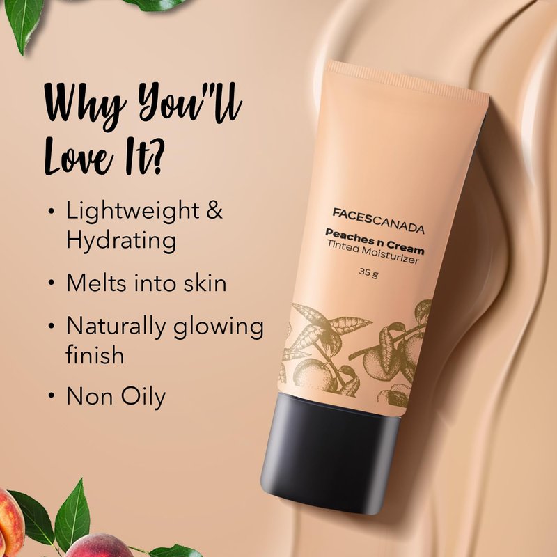 FACESCANADA Peaches n Cream Tinted Face Moisturizer | Lightweight Hydrating Formula with Natural Coverage & Radiant Glow | Blends Easily, Evens Skin Tone, Perfect for Daily Wear | 1.23 Oz (35g)