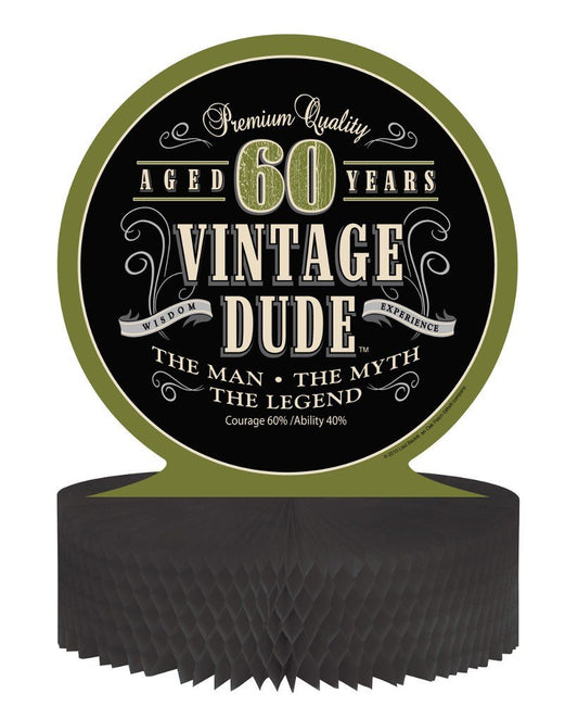 Creative Converting Vintage Dude 60th Birthday Centerpiece with Honeycomb Base ,Multicolor, 9" x 9" x 11.75" -