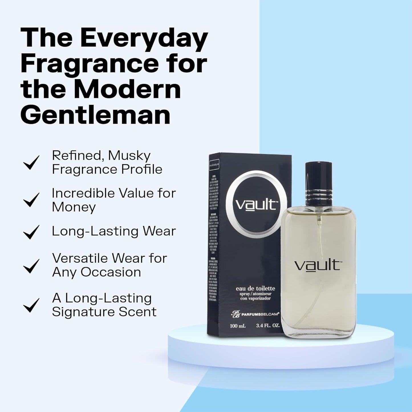 Vault Eau De Toilette Spray for Men - Bold Musk with Bergamot & Sandalwood | Long-Lasting 3.4 Fl Oz Fragrance