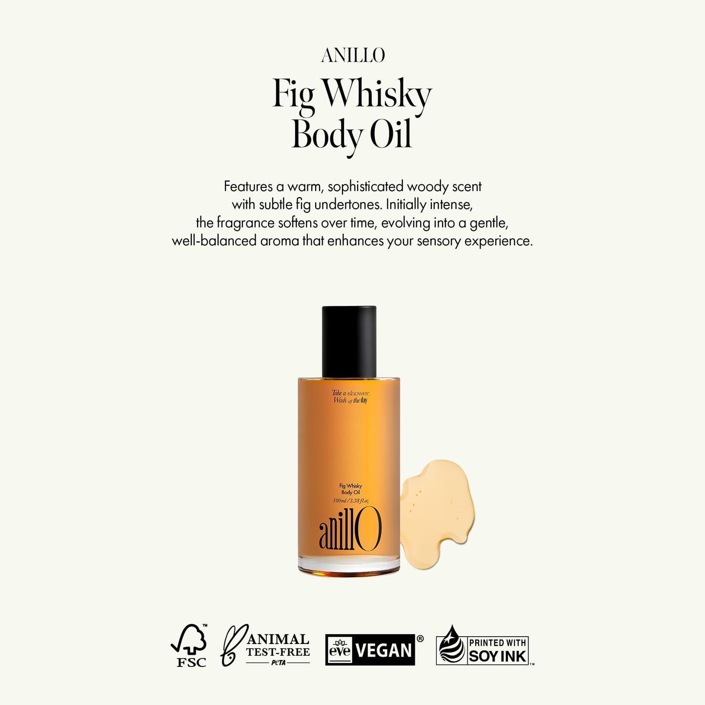 Fig Whisky Hydrating Body Oil – Fast-Absorbing & Non-Greasy Moisturizer with Fig, Argan & Jojoba Oils – Silky Smooth Glow & Deep Nourishment, Woody Scent, 3.38 fl. oz