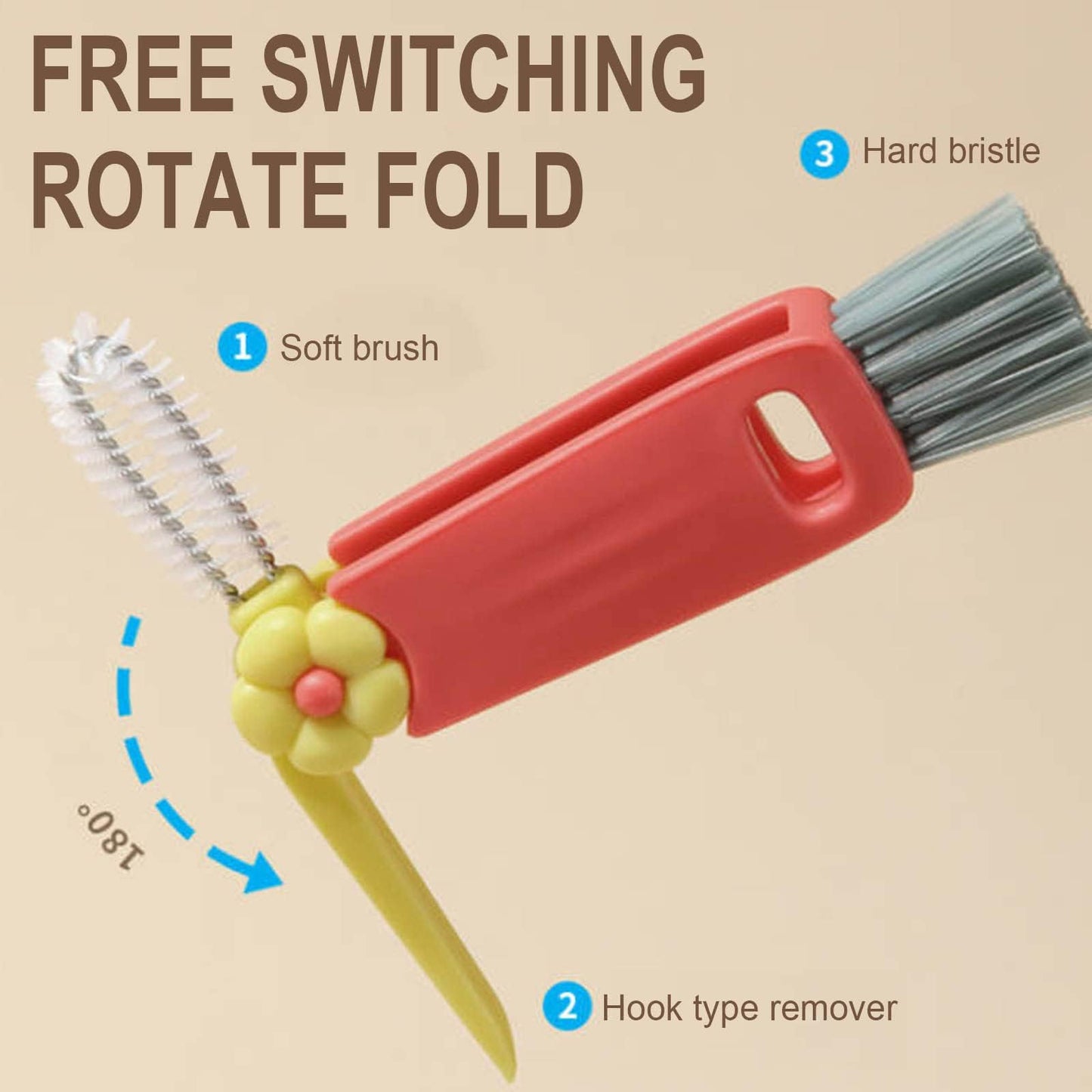 3 in 1 Multifunctional Cup Lid Cleaner - Crevice Cleaning Brush Set for Tight Spaces, Baby Bottles & More - Portable & Upgrade A3