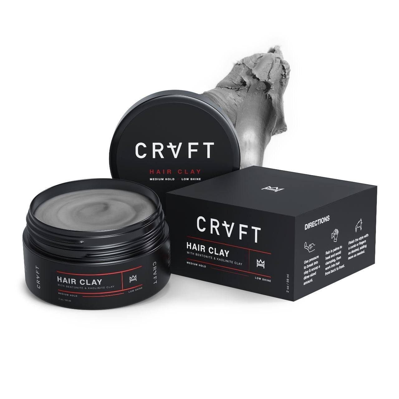 CRVFT Hair Clay 2oz | Medium Hold/Zero Shine Matte Finish | Add Volume & Texture | Ideal for Textured, Short & Medium Styles | Reworkable | [High Density] Clay Base, Stylist Approved [Unscented]