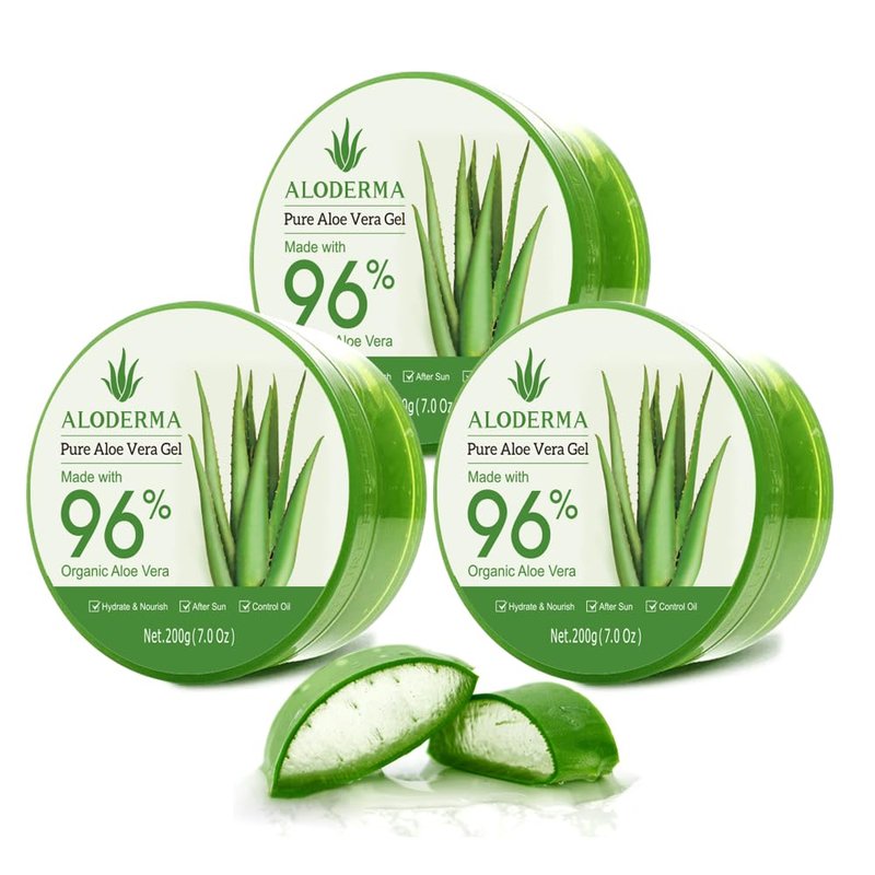 Aloe Vera Gel - 96% Pure Organic Aloe for Skin, Scalp & Hair | Soothing Hydrating Moisturizer, 7oz, 3-Pack