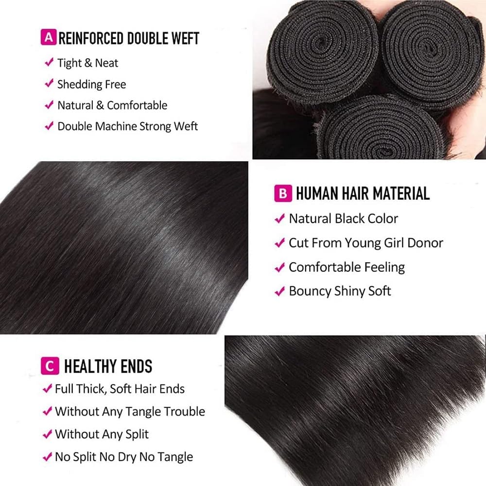 10A Straight Single Bundles Human Hair 24 Inch Brazilian Straight Human Hair 1 One Bundles 100% Unprocessed Virgin Hair Weave Natural Black Color