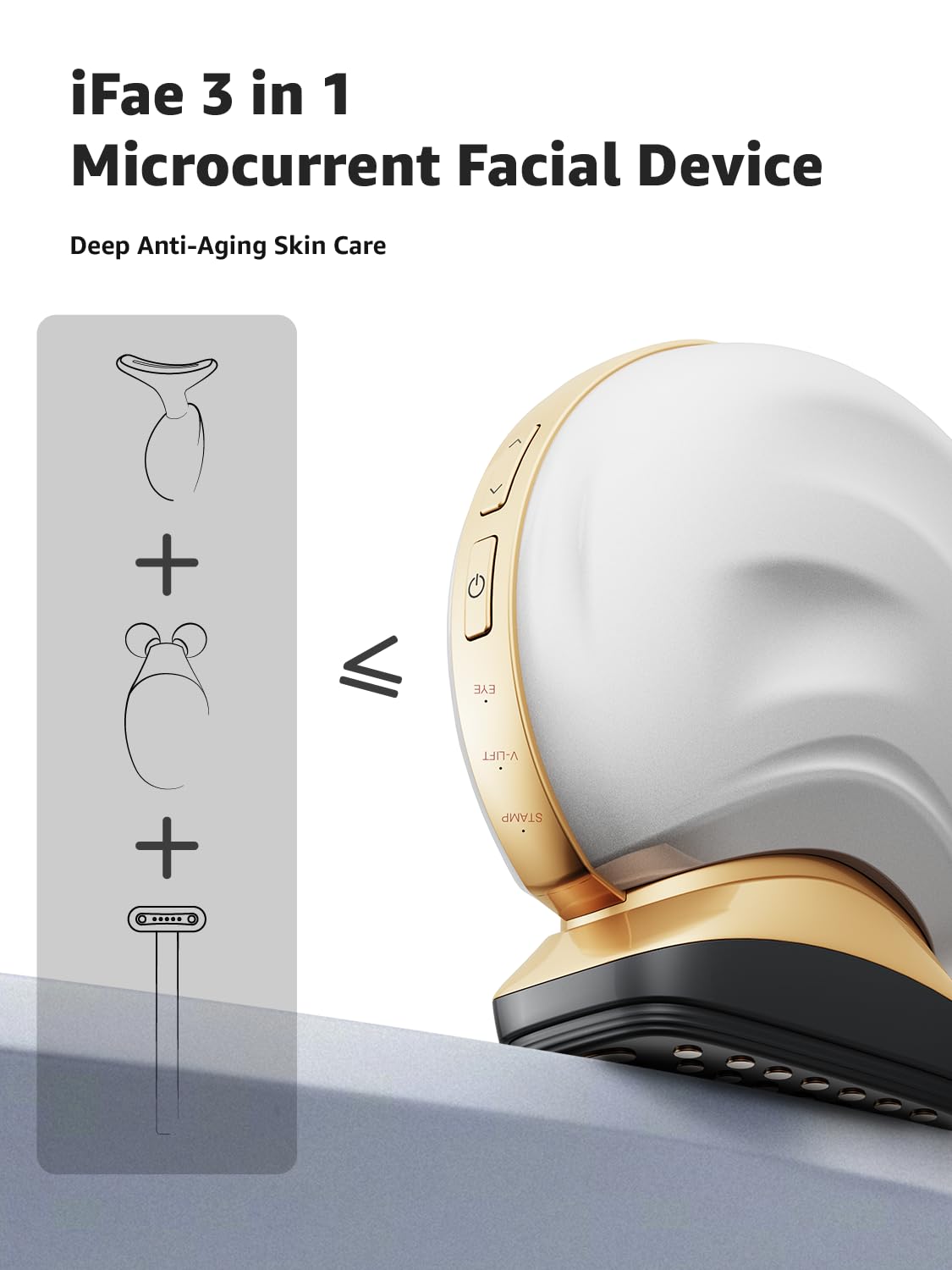Microcurrent Facial Device - 3-in-1 Light Therapy for Lifting, Tightening & Skin Rejuvenation | Portable Anti-Aging Device (White)