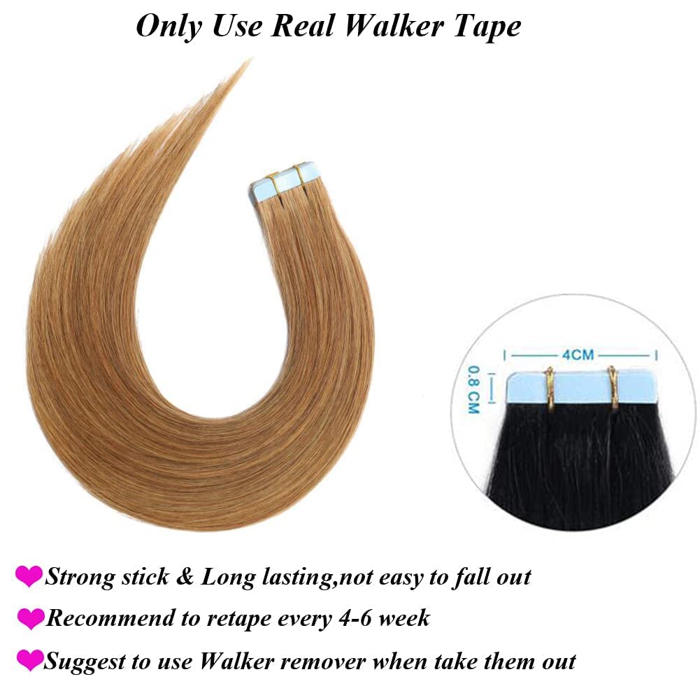 Amella Hair Tape in Hair Extensions #27 Light Brown 100% Remy Human Hair Extensions Silky Straight for Fashion Women 20 Pcs/Package(12 Inch #27 40g)