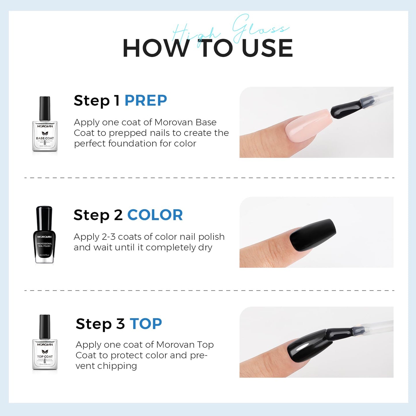 Morovan Top Coat Nail Polish: Clear Quick Dry High Glossy Nail Polish Shiny No Chip Long Lasting Air Dry Top Coat for Nail Art Manicure Salon Quality