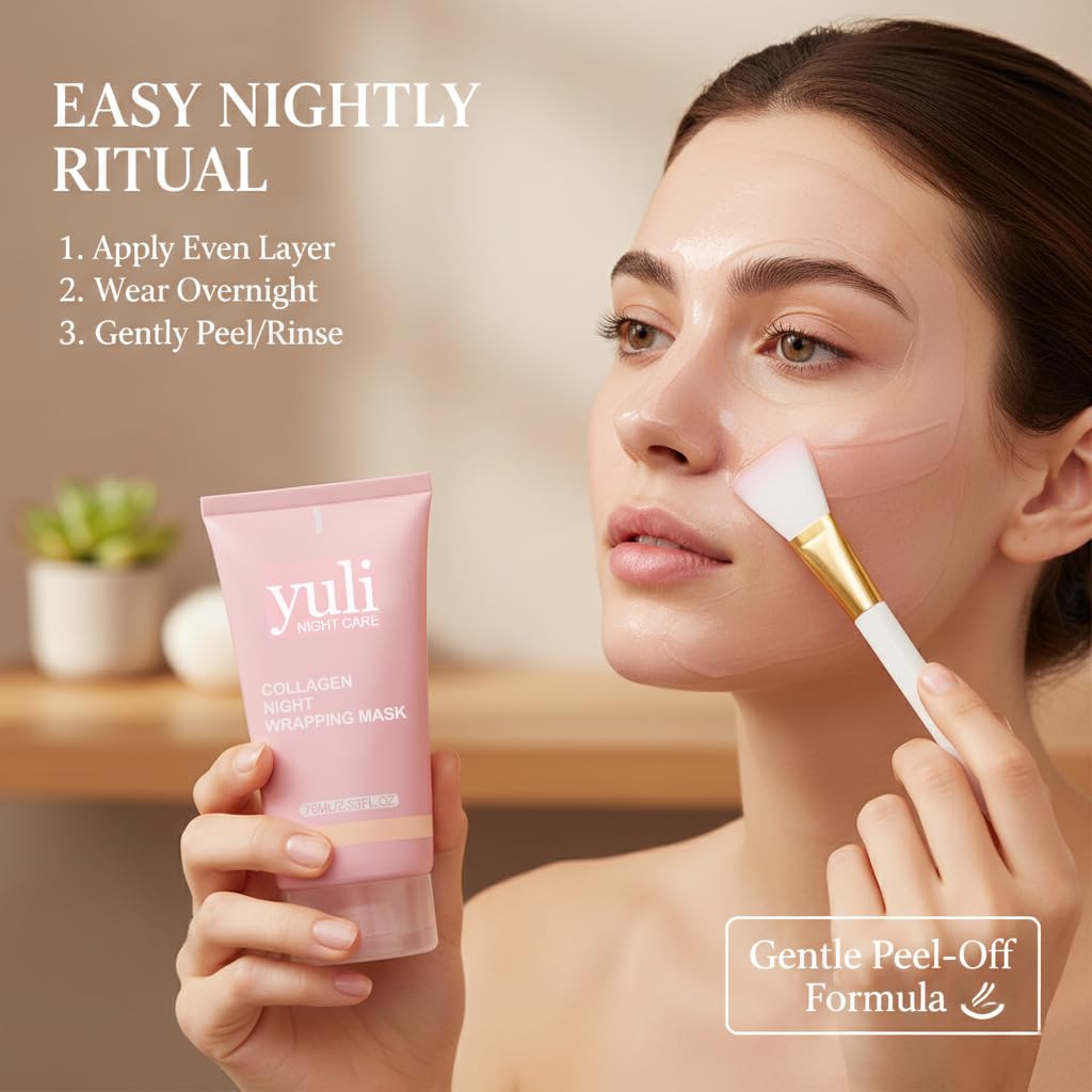 YULI collagen night wrapping mask,YURI collagen night wrapping mask,Easy Peel Off Facial Mask Skin Care night mask,Hydrating Face Mask is the Ideal Gifts for Women and Teen Girls!2.54 fl.oz (1 pcs)