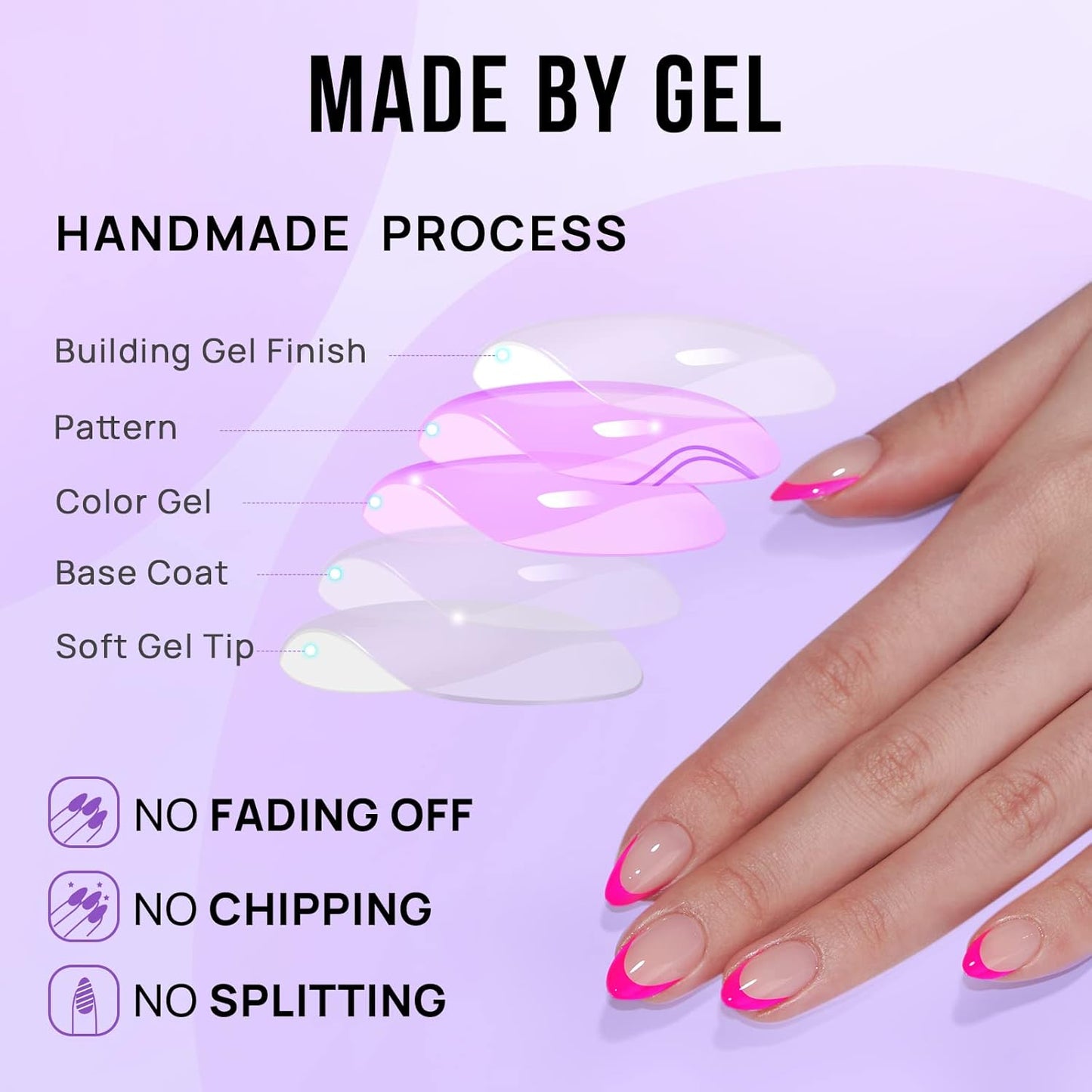 French Tip Press On Nails - Almond Shape Stick On Nails for Women | Berry French & Dazzling Pink Colors
