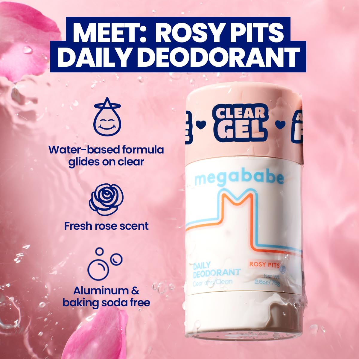 Megababe Daily Deodorant Rosy Pits | Summer and Hot Weather Essential | Aluminum-Free, Clear & Clean | 2.6 oz (Pack of 2)