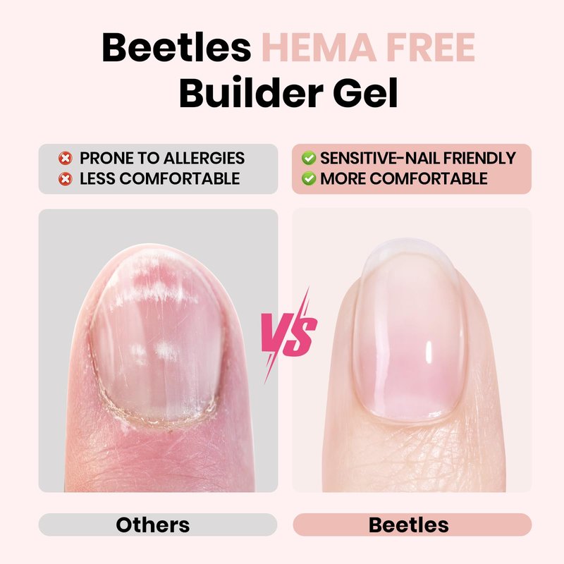 Beetles Builder Gel Set HEMA Free-Whispered Petals 4 Colors 8 in 1 Thickening Strengthening Building Instant Apex with Base&Top Coat Gel for Beginner DIY Salon at Home, UV & LED Nude