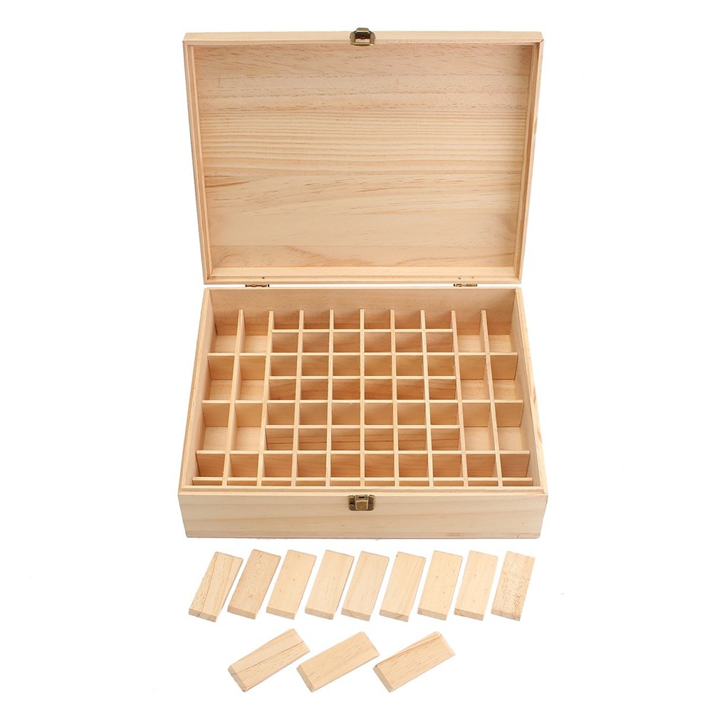 VolksRose Essential Oil Box, Wooden Storage Container Holds 68 Bottles, Multi-Tray Organizer #ob03