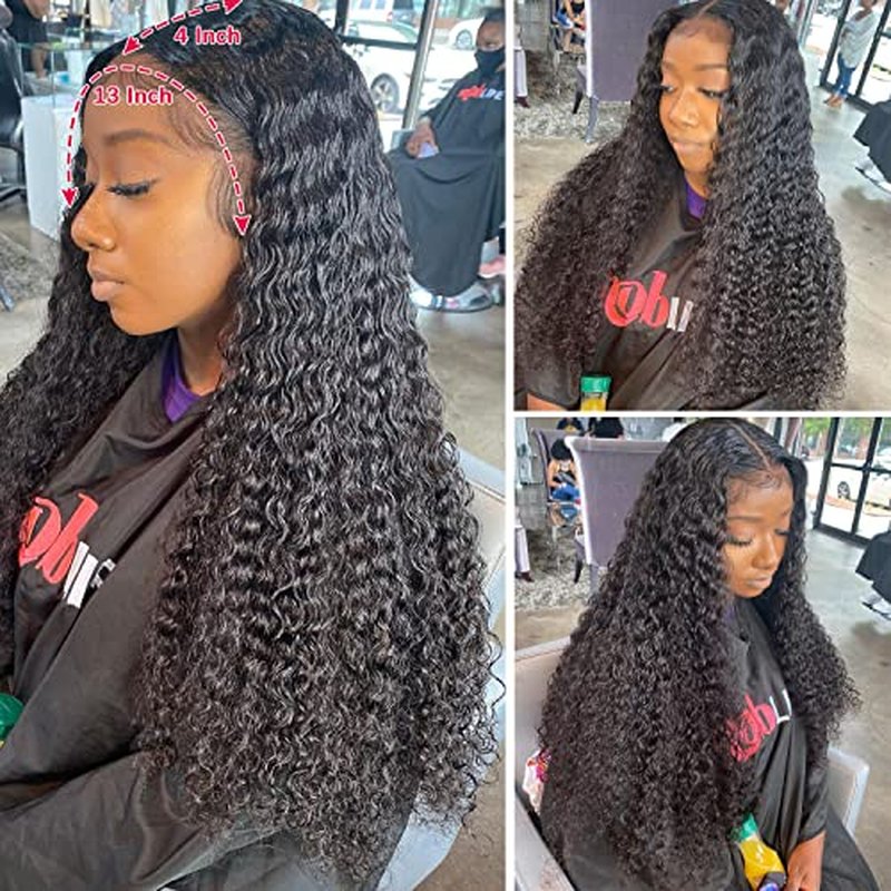 24 Inch Lace Front Wigs Human Hair 13x4 Deep Wave Wig Transparent Lace Frontal Wig Pre Plucked with Baby Hair 180% Density Curly Wig for Women
