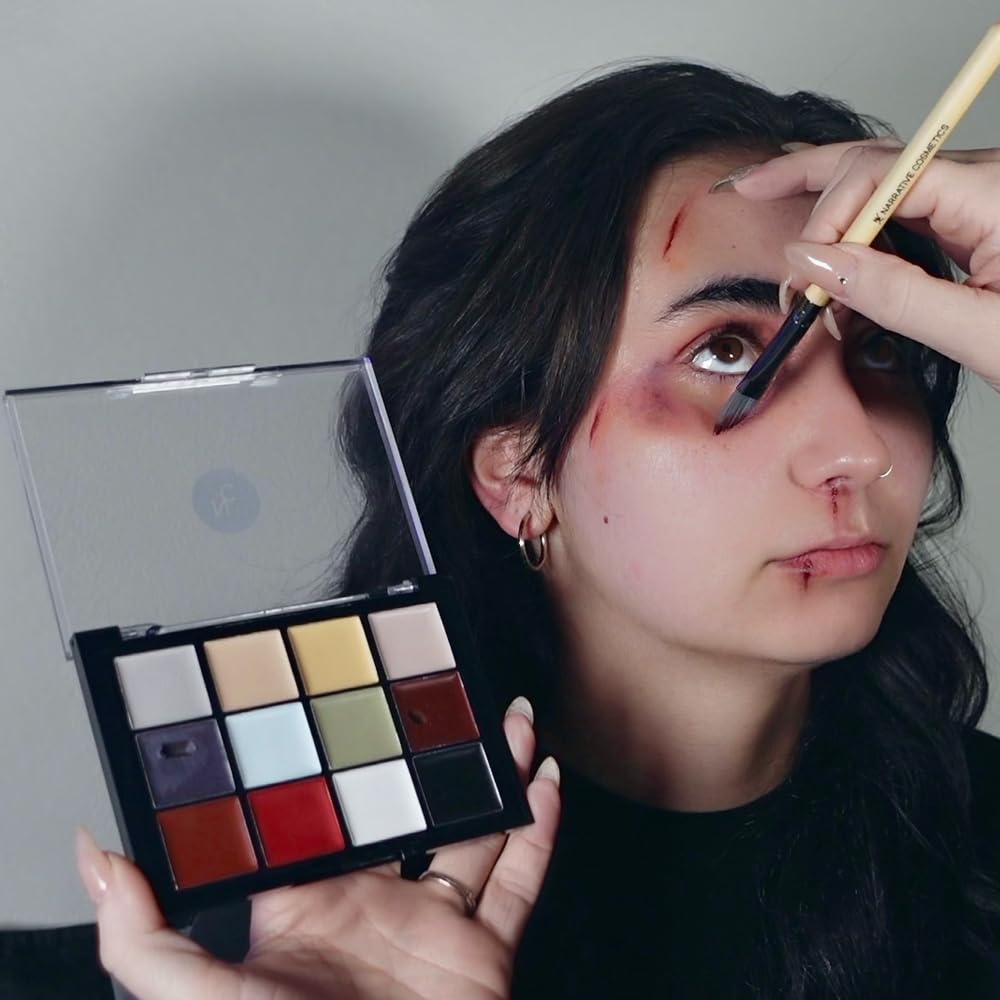 Narrative Cosmetics 12-Color Death FX Cream Palette - Waterproof Zombie & Undead SFX Makeup for Halloween, Cosplay | Quick-Drying Cream Colors