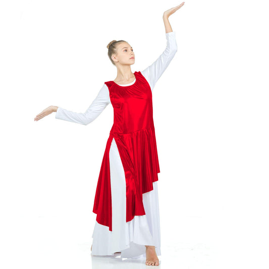 Danzcue Asymmetrical Metallic Praise Dance Tunic, Scarlet, S-M-Adult