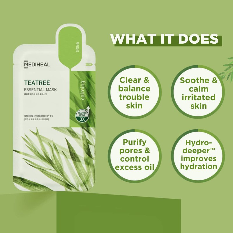 Korean Sheet Mask - Mediheal Collagen & Tea Tree Face Mask | 20 Sheets for Lifting, Firming, Soothing All Skin Types