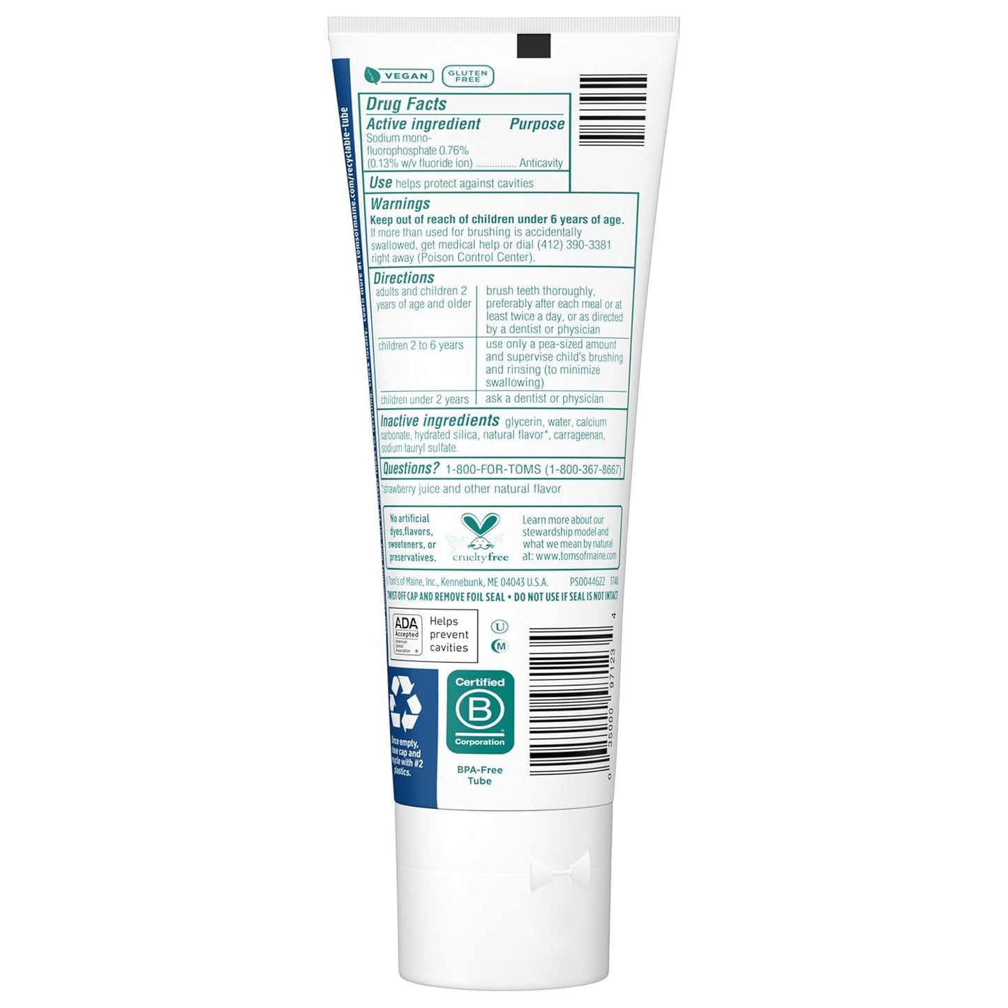 Toms Of Maine Silly Strawberry Childrens Anticavity Fluoride Toothpaste, 5.1 Ounce - 6 per case.