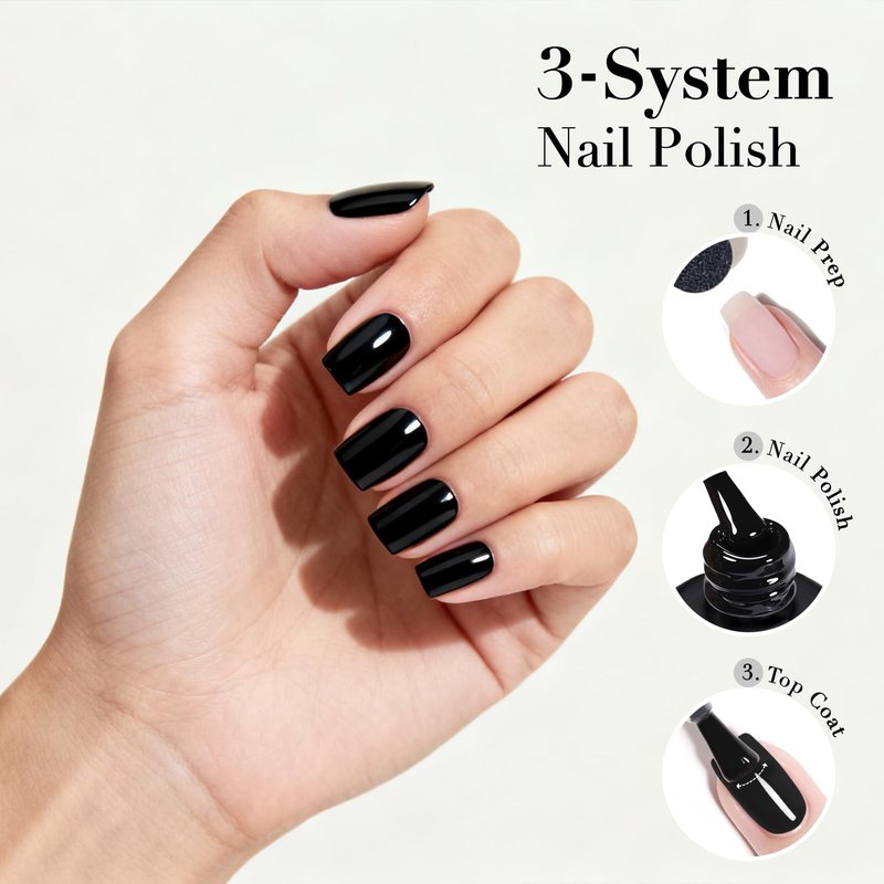 AZUREBEAUTY Black Nail Polish, Quick Dry Complete Natural Super Lustrous，10ml Professional for DIY Manicure and Pedicure at Home
