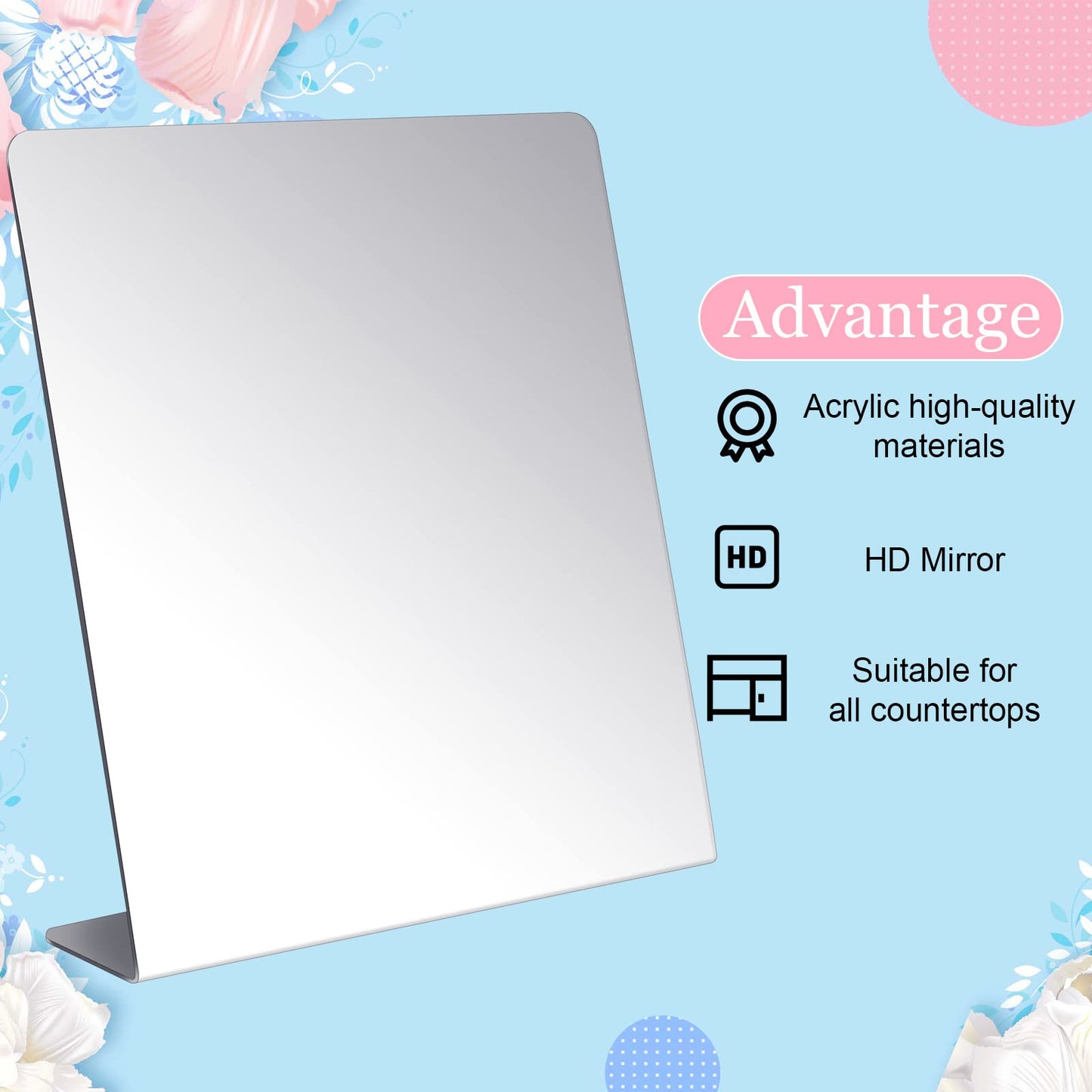 Amyhill 2 Pcs Counter Top Mirror Freestanding Table Desk Mirror Self Portrait Single Sided Acrylic Glass for Tabletop Desk Counter Bedroom Office Bathroom Home Dorm (8.5 x 9 Inch)