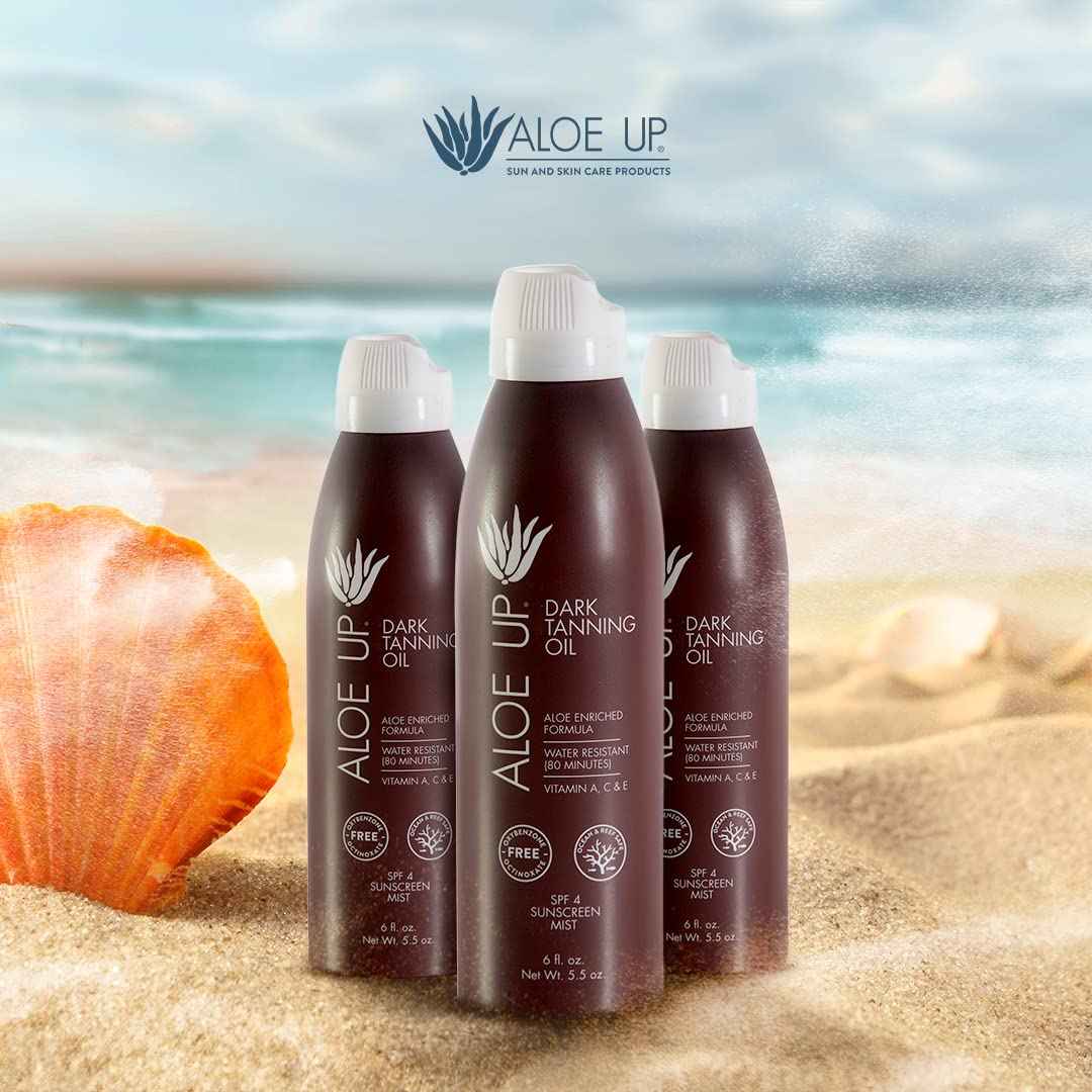 Aloe Up SPF 4 Dark Tanning Oil - Body and Face Tanning Continuous Spray for Outdoor Sun - With Sunscreen, Pure Aloe Vera, and Natural Oils - Dries Clear - Reef Friendly - Fresh Tropical Scent - 6 Oz