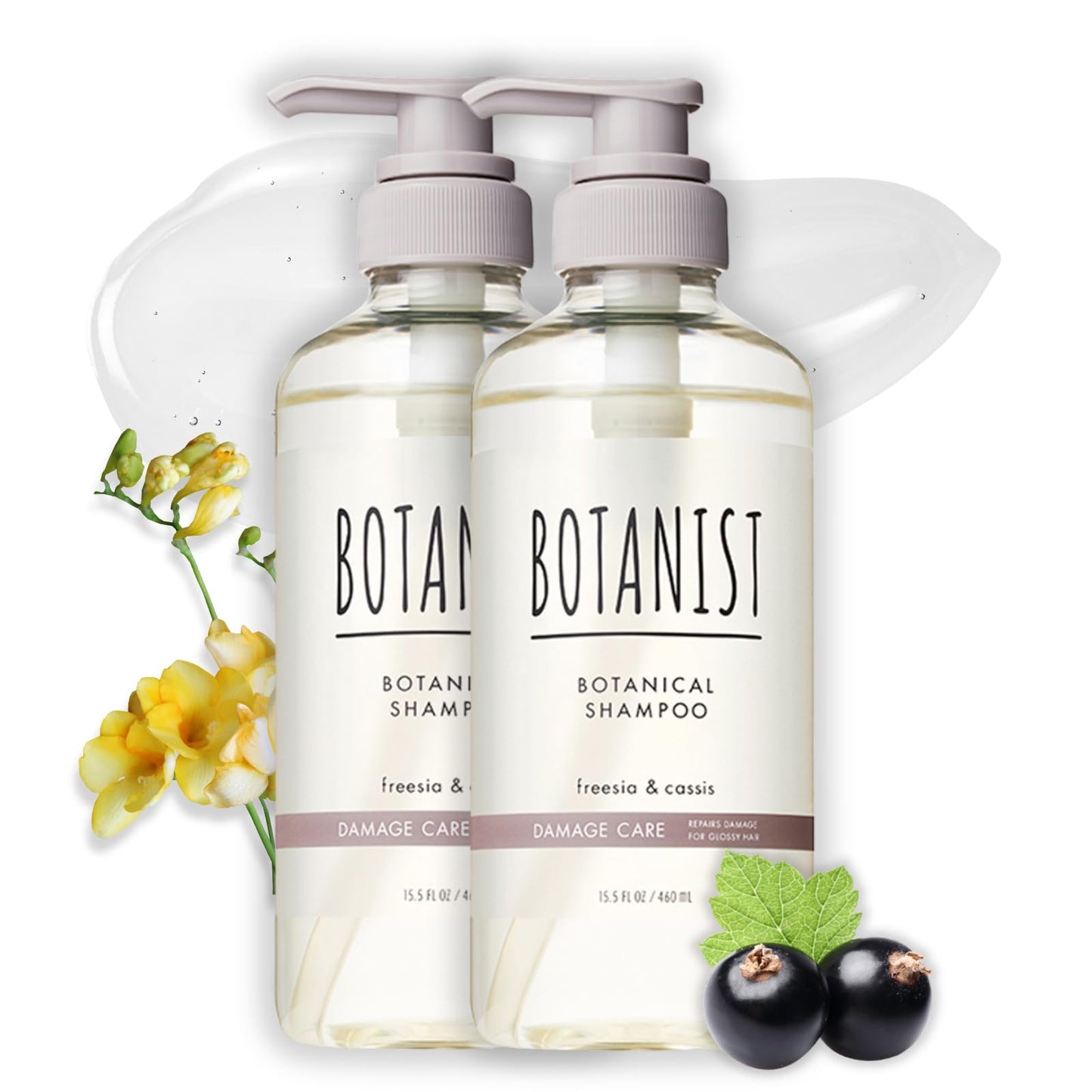 Botanist Sulfate Free Shampoo for Color Treated Hair, Organic Shampoo for Women & Men with Collagen, Ceramide, Keratin & Jojoba Seed Oil from Japan, Freesia & Cassis, DAMAGE CARE15.5 Fl Oz, 2EA
