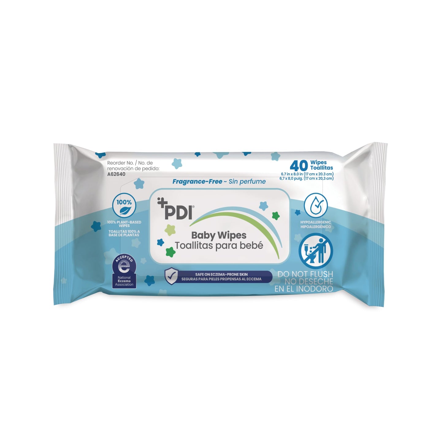 PDI Baby Wipes, Hypoallergenic, Eczema Safe, Fragrance Free, Plant-Based Wipes, 12 Packs of 40 Wipes Each (480 Total)