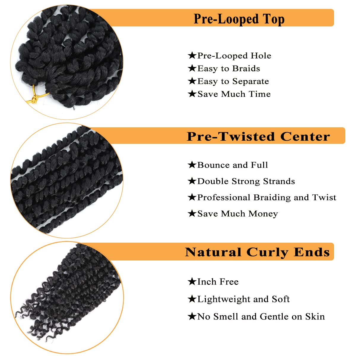 Passion Twist Hair 24 Inch 7Packs Long Pre-twisted Passion Twists Crochet Hair Pre-looped Synthetic Crochet Braids (7 Packs,1B)