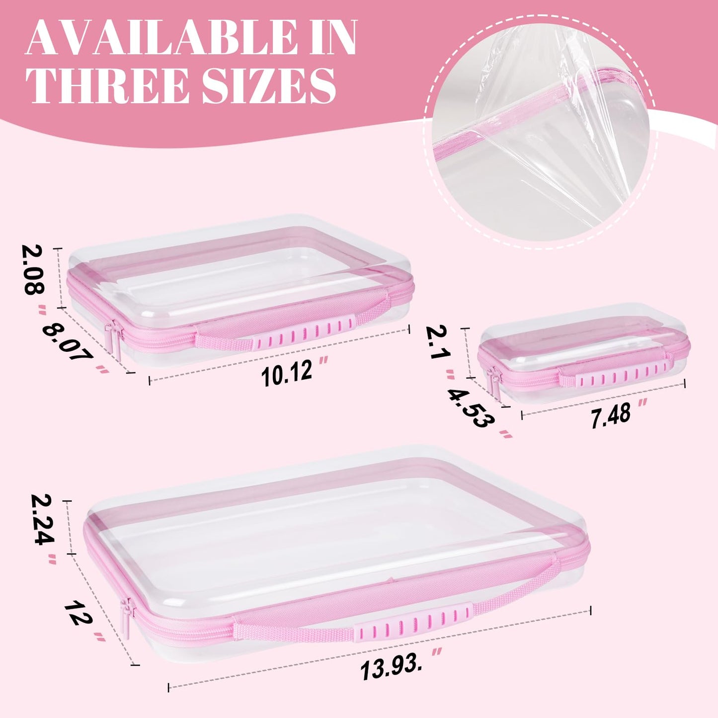 3PCS Extra Large Clear Hard Shell Zipper Case With Handle, 14.5 inch XL Hard Zipper Waterproof Pouch for Toiletries, Cosmetics,Toys, and Puzzles