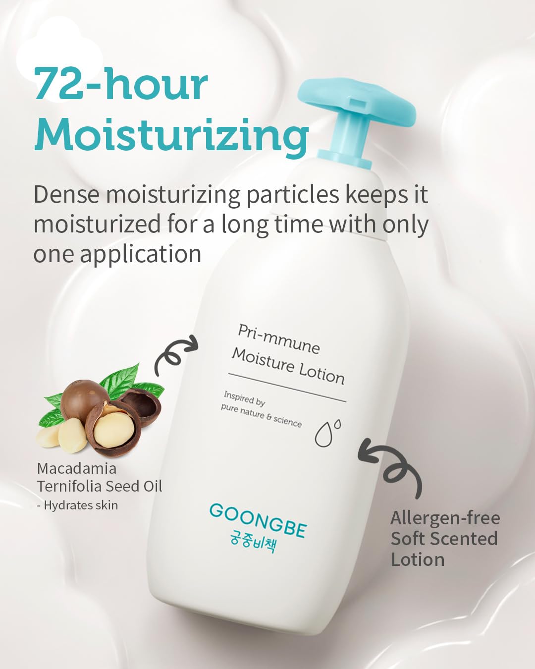 GOONGBE Pri-mmune Moisture Lotion - Korean Baby Body Moisturizer - Hypoallergenic Moisturizing & Calming Daily Skincare for Dry Skin - Fast Absorbing, Naturally Derived Non-Greasy Lotion, 11.8 oz.