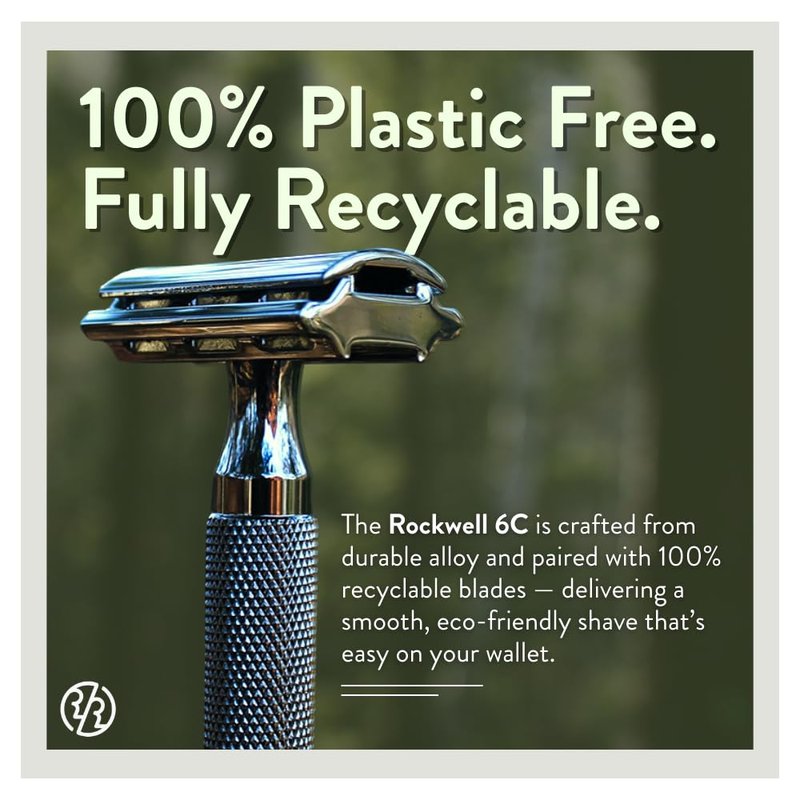ROCKWELL RAZORS 6C White Chrome Safety Razor for Sensitive Skin. Reduces Razor Burn and Irritation. Comes with 6 Adjustable Shave Settings and 5 Recyclable Blades. Reusable Razor for Men and Women