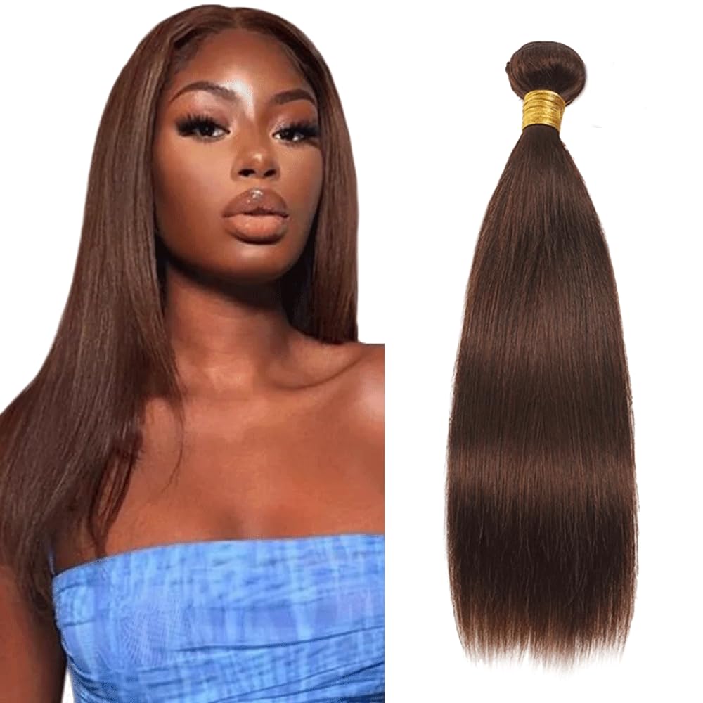 Color 4 Bundles Chocolate Brown Straight Human Hair Bundle 8A Grade Dark Brown 1 Bundle 20 Inch Color 4 Straight Bundles Double Weft Extensions 100G