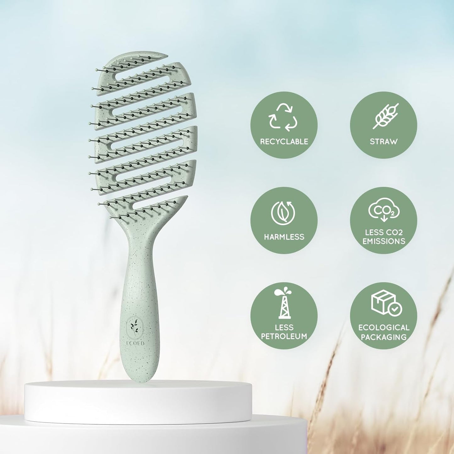 Detangler Hairbrush, Vented Detangling Brush for Straight, Wavy,Curly and Fine Hair, Dry and Wet, Quick Smoothing for Women and Men, Eco-Friendly & Sustainable Material (Green)
