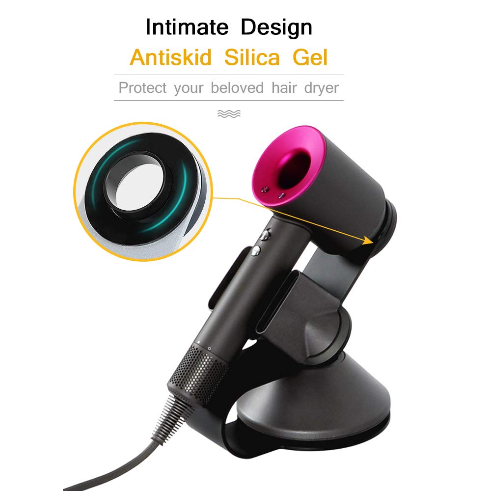 ANQIA Hairdryer Stand Holder for Dyson,Magnetic Carbon Steel Bracket Power Plug Holder,Bathroom Organizer for Dyson Supersonic Hairdryer, Diffuser and Two Nozzles (Black)