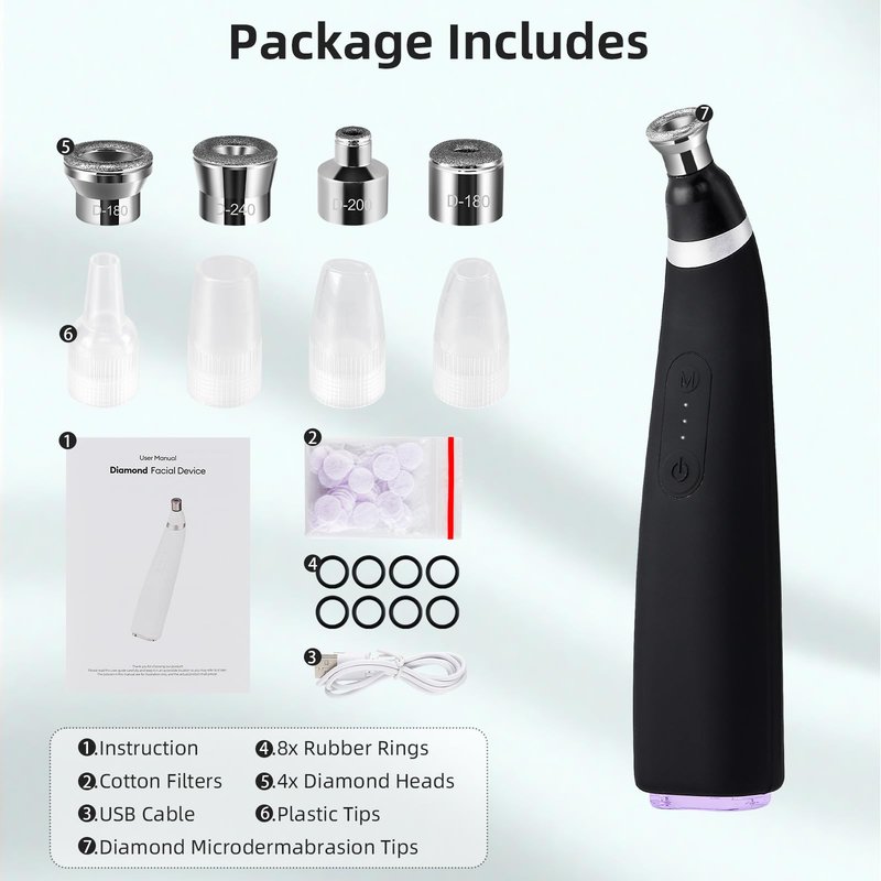 IeBilif Diamond Microdermabrasion Machine, 3 Modes Diamond Microdermabrasion Dermabrasion Machine for Blackhead Removal, Portable Microdermabrasion Tool with 8 Diamond Tips