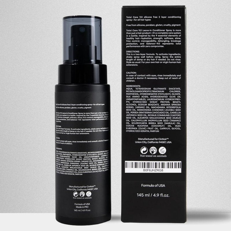 CinNoir Total Care 9.0 Leave-In Conditioner Spray, 2 Layer Conditioner, Frizz Control and Detangler, Silicone Free, Conditioner for Dry Damaged Hair, Women & Men, Hair Conditioner for All Hair Types