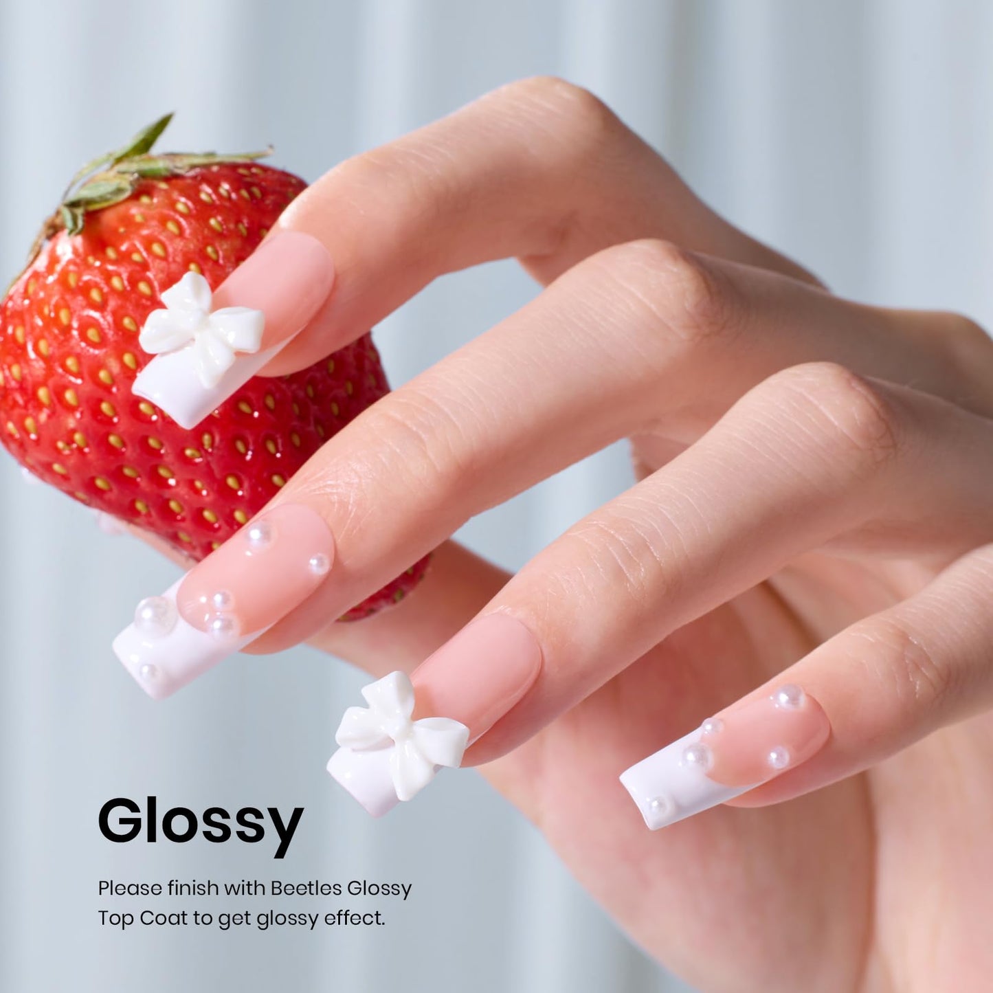 Beetles 3Pcs 15ml White Gel Nail Polish and No Wipe Gel Top Coat & Base Coat Set, Soak Off UV Lamp and Long Lasting Glossy Top Coat French Manicure Art Design Kit