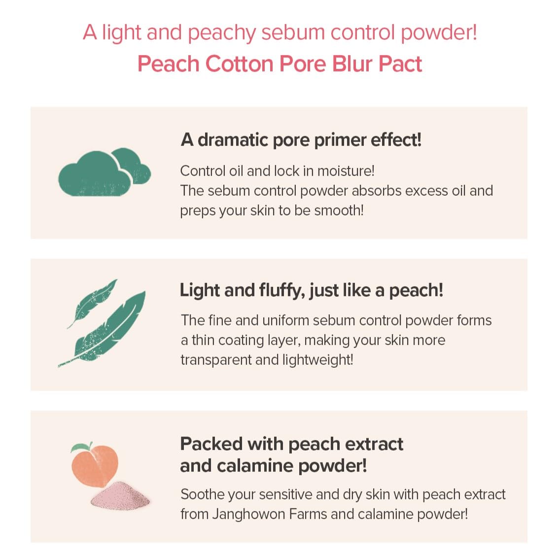 SKINFOOD Peach Cotton Pore Blur Pact - Sebum Control Pack with Silky Texture - Long Lasting Makeup Fixing - Pore Primer with Mineral Powder for Oily Skin - Stocking Stuffers - Pore Quick Minimizer