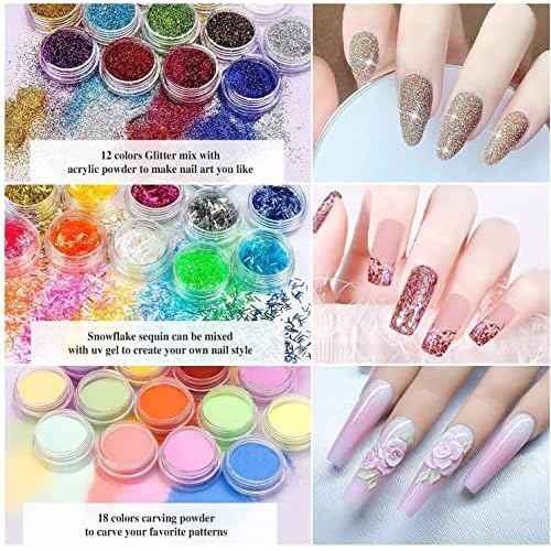 Morovan Acrylic Nail Kit - Professional Acrylic Nail Kits Set Acrylic Powder Set with Everything for Beginners Glitter Powder Acrylic Brush for Nail Art Extension