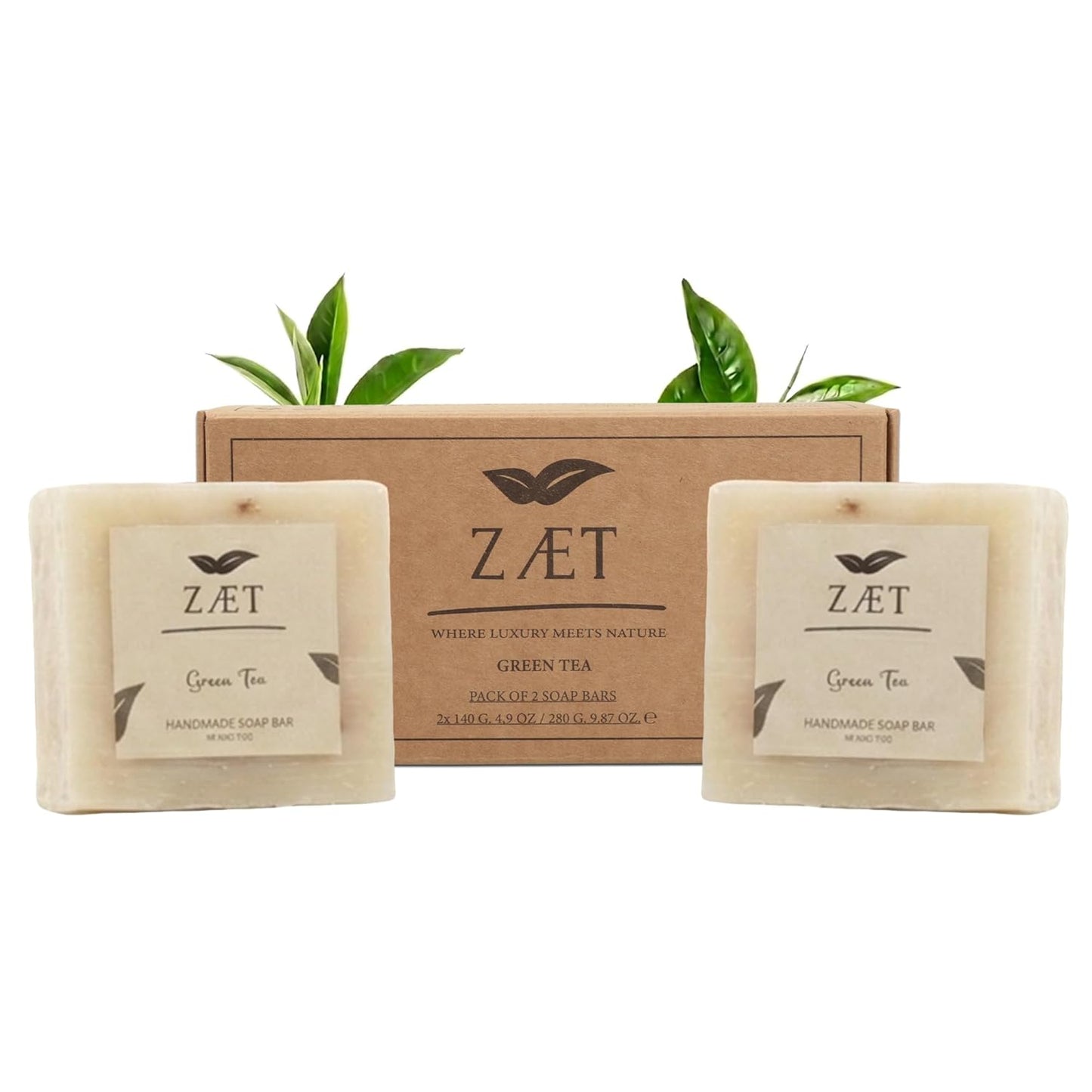 Green Tea Soap Bar - Natural Handmade Moisturizing & Exfoliating Soap | 2 Pack, 140g Each