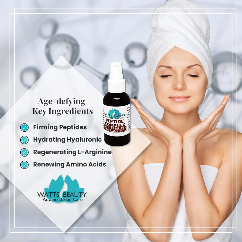Watts Beauty Peptide Anti-Aging Face Serum - Hyaluronic Acid and Collagen Boosting Daily Face Care Polypeptide Complex with L-Arginine Firms Wrinkles and Boosts Collagen 4 oz