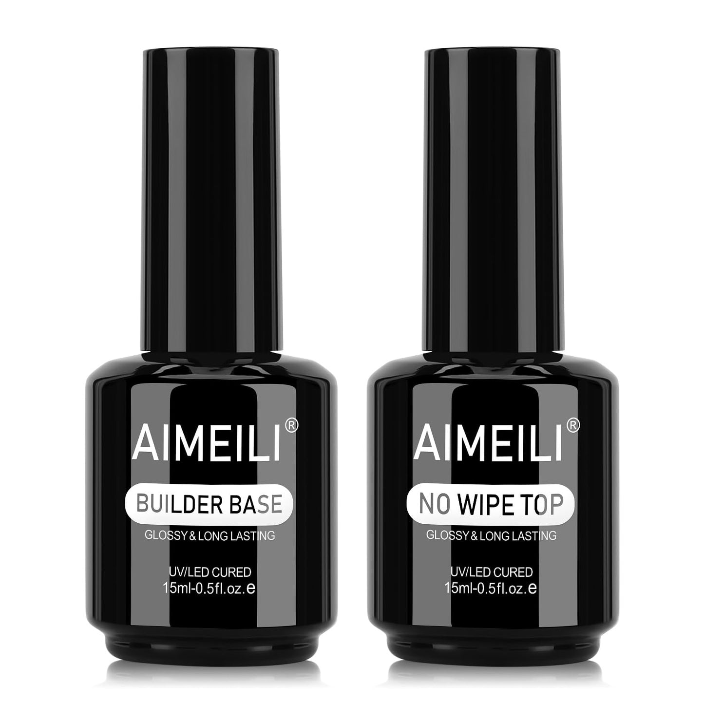 AIMEILI Soak Off Hema-Free Gel Nail Polish Cruelty Free Vegan Builder Base and No Wipe Top Set - 2 x 15ml