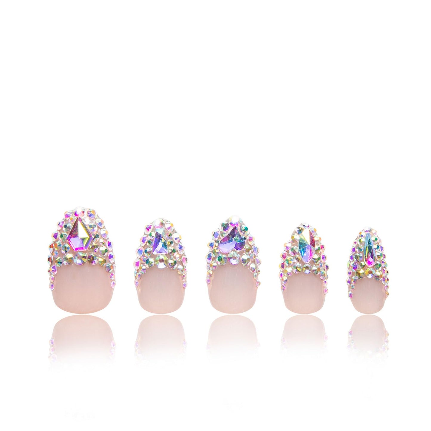 LOVFUL Press on Nails Noir d'Or | Handmade with Full Covered Crystals | Reusable Full Cover Nails | Almond Regular 1.0 in | P003-M